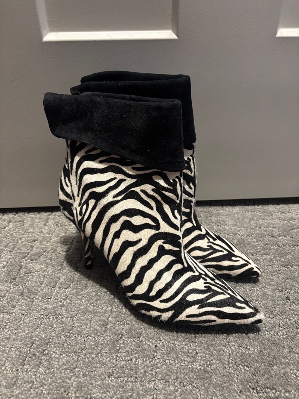 Marc Fisher Zebra-Print Pointed Ankle Boots in Black & White